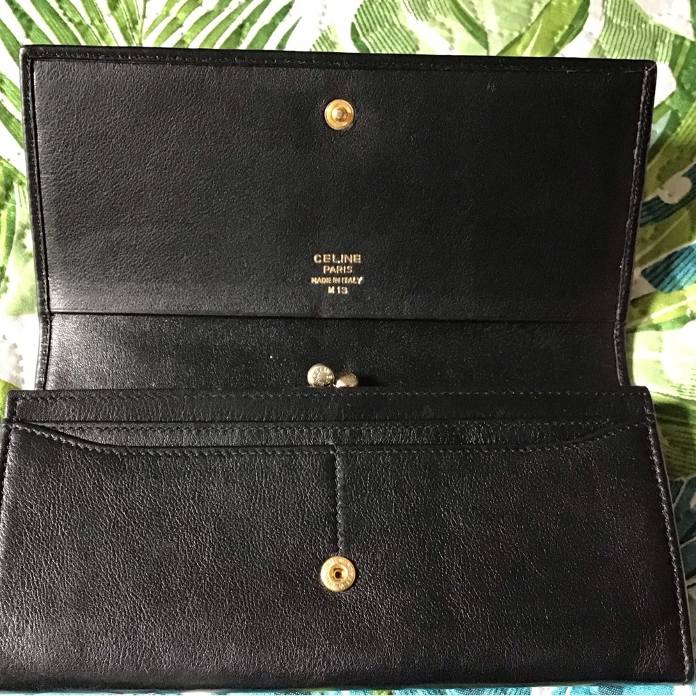 Celine Black Leather Clutch Wallet Vintage - Picture 1 of 2